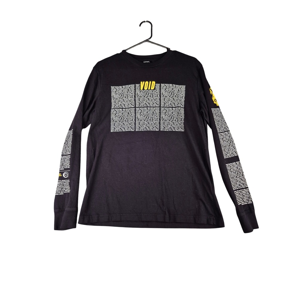 Diesel Mens VOID Graphic Long Sleeve T-Shirt Black Yellow Typographic Print Sz M